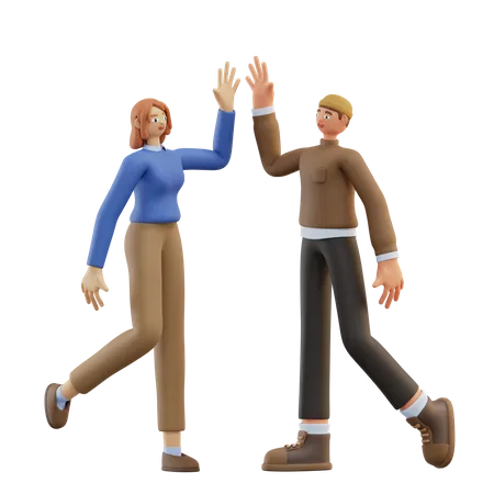 Man and Woman High Five  3D Illustration