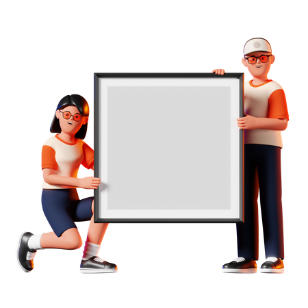 Man and Woman Holding Blank Placard  3D Icon