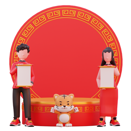 Man and woman holding invitation card  3D Icon