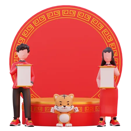 Man and woman holding invitation card  3D Illustration