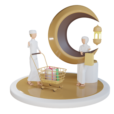 Man And Woman Muslim Shopping 3D Illustration