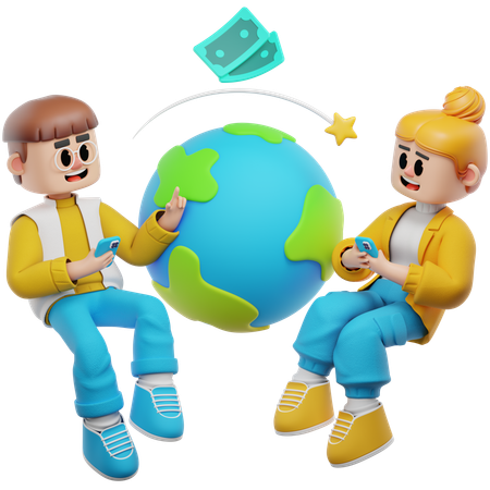 Man And Woman Paid For International Transfer  3D Icon