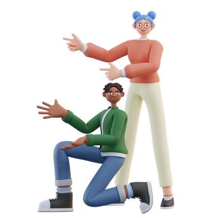 Man and Woman presenting something  3D Illustration