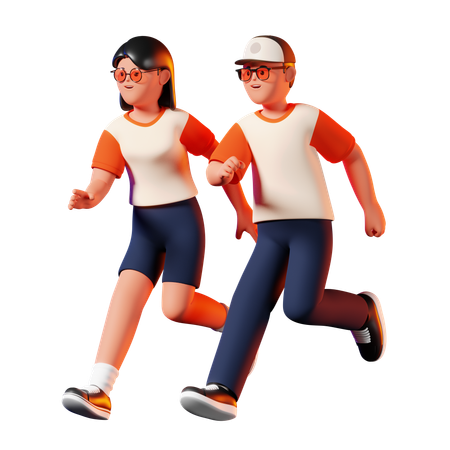 Man and Woman Running Together  3D Illustration