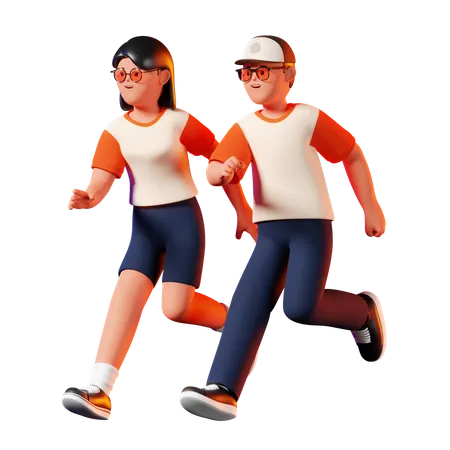 Man And Woman Running Together 3 D Illustration 3D Illustration