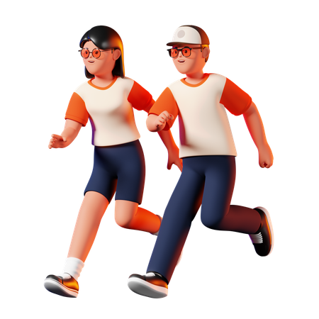 Man and Woman Running Together  3D Icon