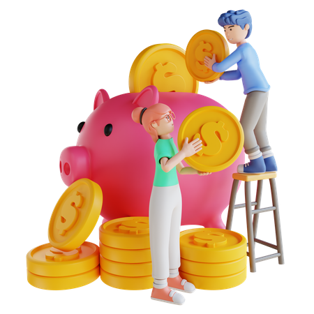 Man and woman saving money  3D Icon