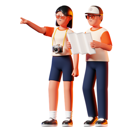 Man and Woman Searching for Location  3D Illustration