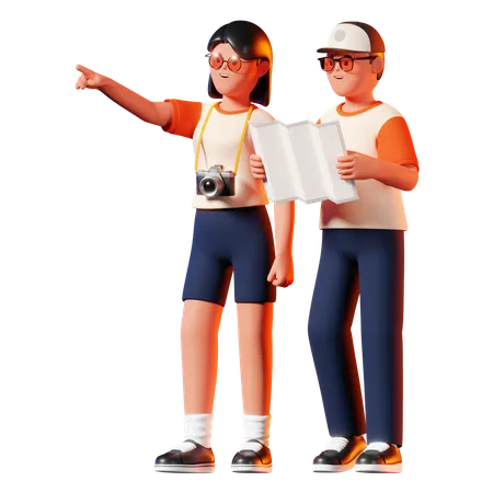 Man and Woman Searching for Location  3D Illustration