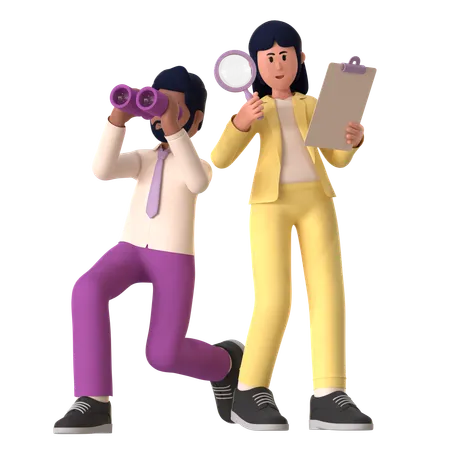 Man And Woman Searching Job  3D Illustration
