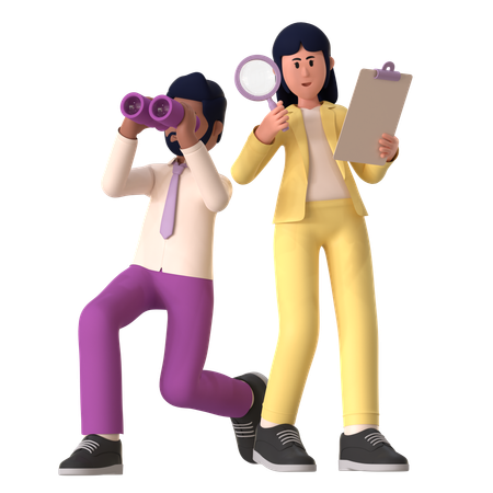 Man And Woman Searching Job  3D Illustration