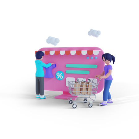 Man and woman shopping together  3D Illustration