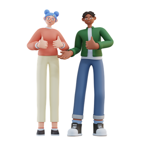 Man and Woman showing thumbs up  3D Illustration