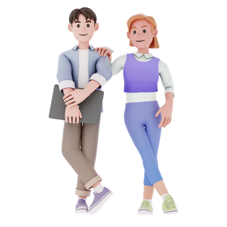 Man And Woman Standing Together  3D Illustration