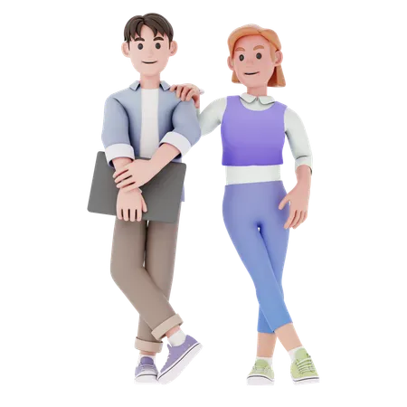 Man And Woman Standing Together  3D Illustration