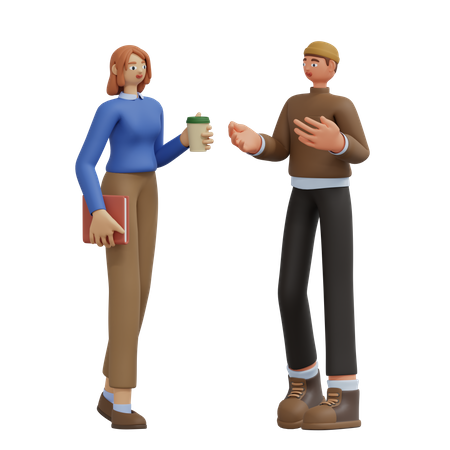 Man and Woman Talking Something  3D Illustration
