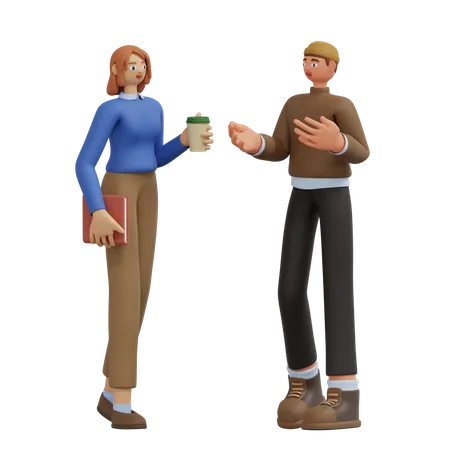 Man and Woman Talking Something  3D Illustration