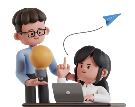 Man And Woman Working On A New Business Start Up Idea  3D Illustration