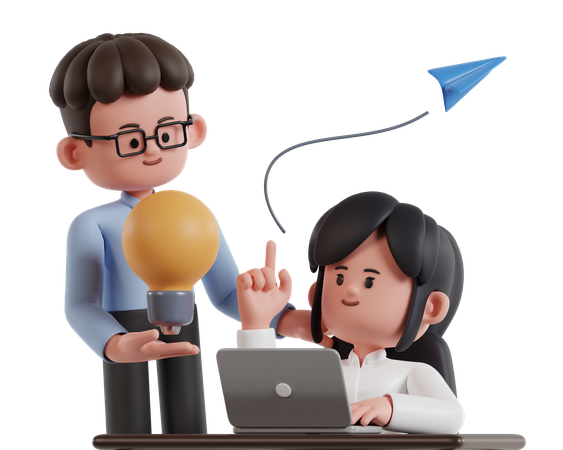 Man And Woman Working On A New Business Start Up Idea  3D Illustration