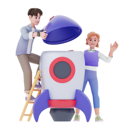 Man And Woman Working On Business Startup  3D Illustration
