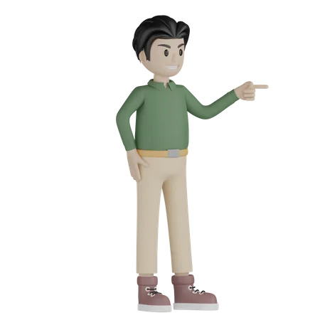 Man Angry And Pointing Right Side  3D Illustration