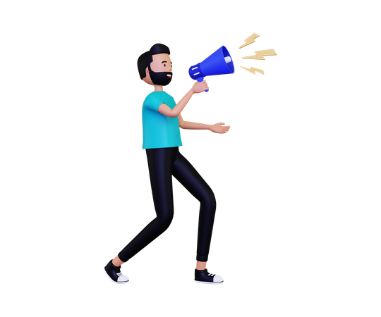 Man announcement with holding a loudspeaker 3D Illustration