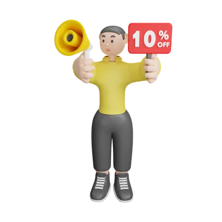 Man Announcing About 10 Percentage Off  3D Illustration