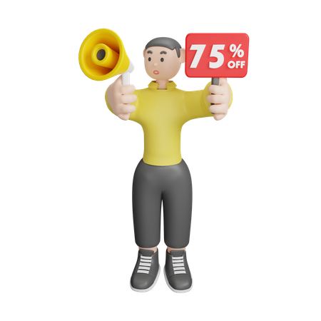 Man Announcing About 75 Percentage Off  3D Illustration