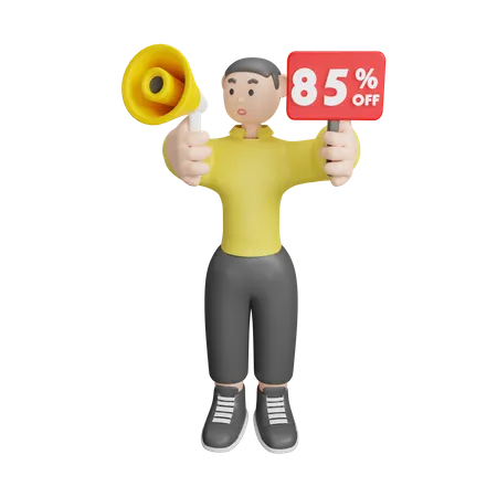 Man Announcing About 85 Percentage Off  3D Illustration