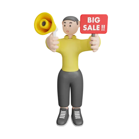 Man Announcing About Big Sale  3D Illustration