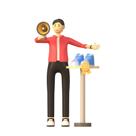 Man Announcing New Product  3D Illustration