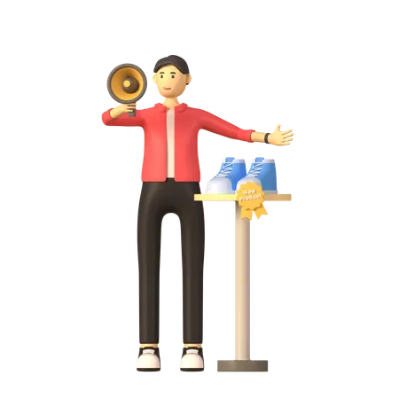 Man Announcing New Product  3D Illustration