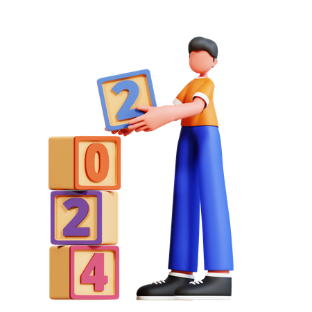 Man Arranging New Year Blocks  3D Illustration