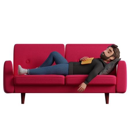 Man asleep on the couch 3D Illustration
