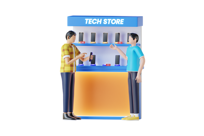 Man At Tech Store For Buying Mobile  3D Illustration