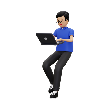 Man at work using a laptop  3D Illustration