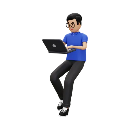 Man at work using a laptop  3D Illustration