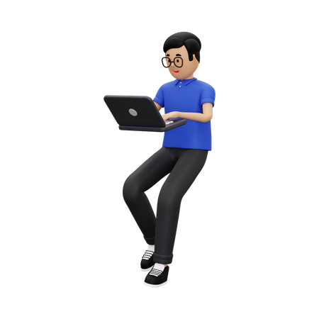 Man at work using a laptop 3D Illustration