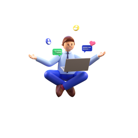 Man attending online meeting  3D Icon