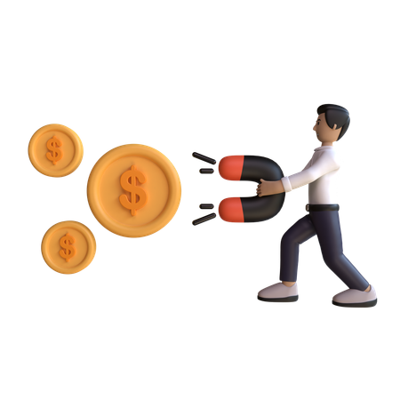 Man Attract Money With A Magnet  3D Illustration