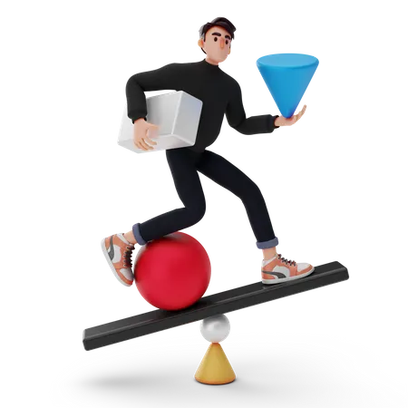 Man balancing life  3D Illustration