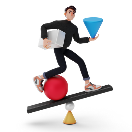 Man balancing life  3D Illustration