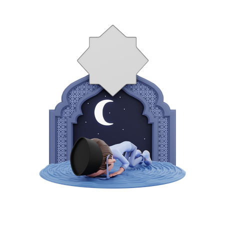 Man bowing down and doing Ramadan Prayer  3D Icon