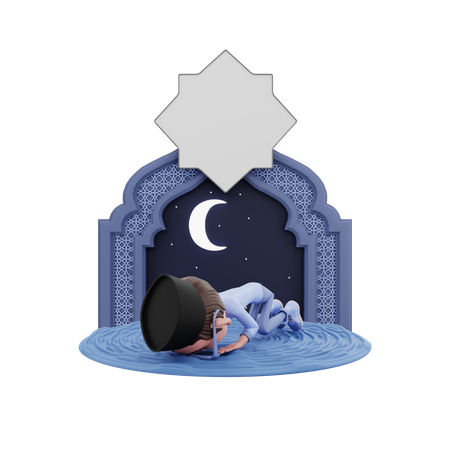 Man bowing down and doing Ramadan Prayer 3D Illustration