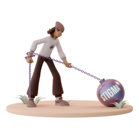 Man Breaking Chains of Mental Health Stigma  3D Icon