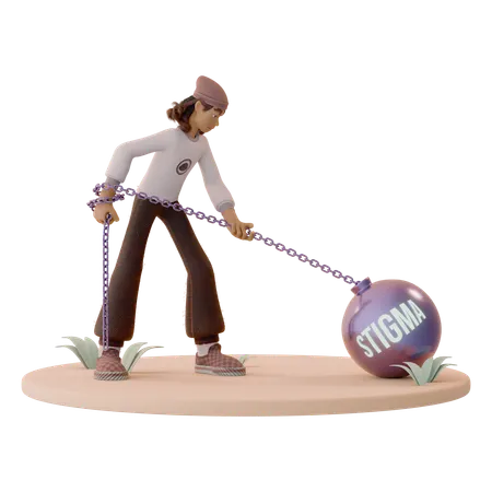 Man Breaking Chains of Mental Health Stigma  3D Icon