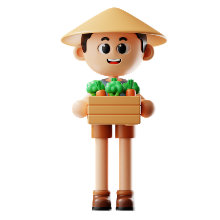 Man Bring Carrots and Broccoli Basket  3D Icon