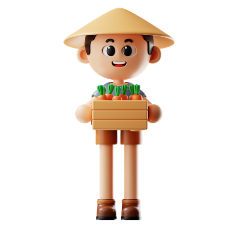 Man Bring Carrots Basket  3D Icon