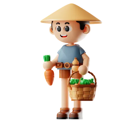 Man Bring Harvest Basket  3D Illustration