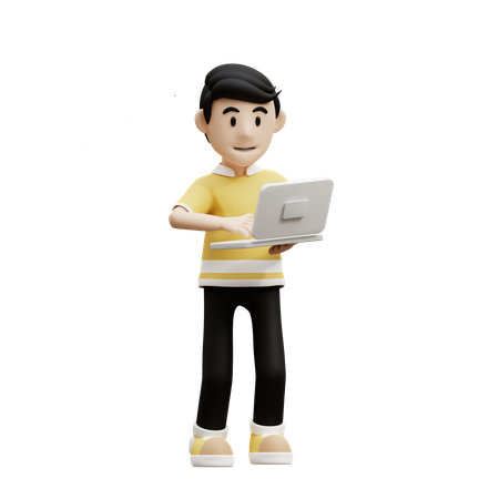 Man Bring Laptop 3D Icon